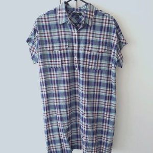 J. Crew Red & Blue Multicolor Madras Plaid Shift Shirt Dress